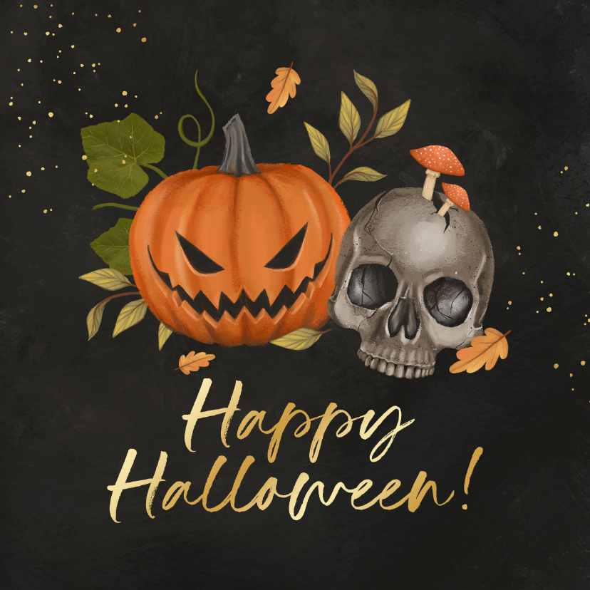 Wenskaarten - Happy Halloween wenskaart pompoen schedel griezelig