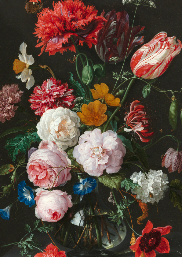 Jan Davidsz de Heem. Bloemen in een glazen vaas - Wenskaarten Wenskaarten - Jan Davidsz de Heem. Bloemen in een glazen vaas