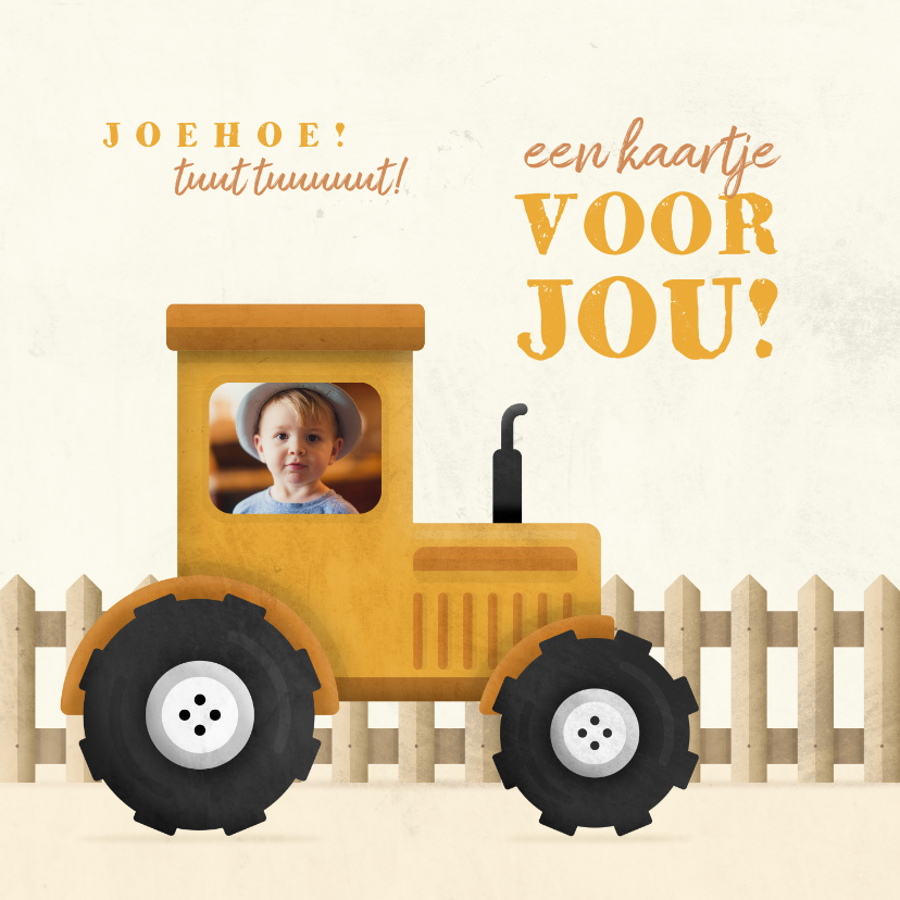 Wenskaarten - Kinderkaart tractor met foto en hekje