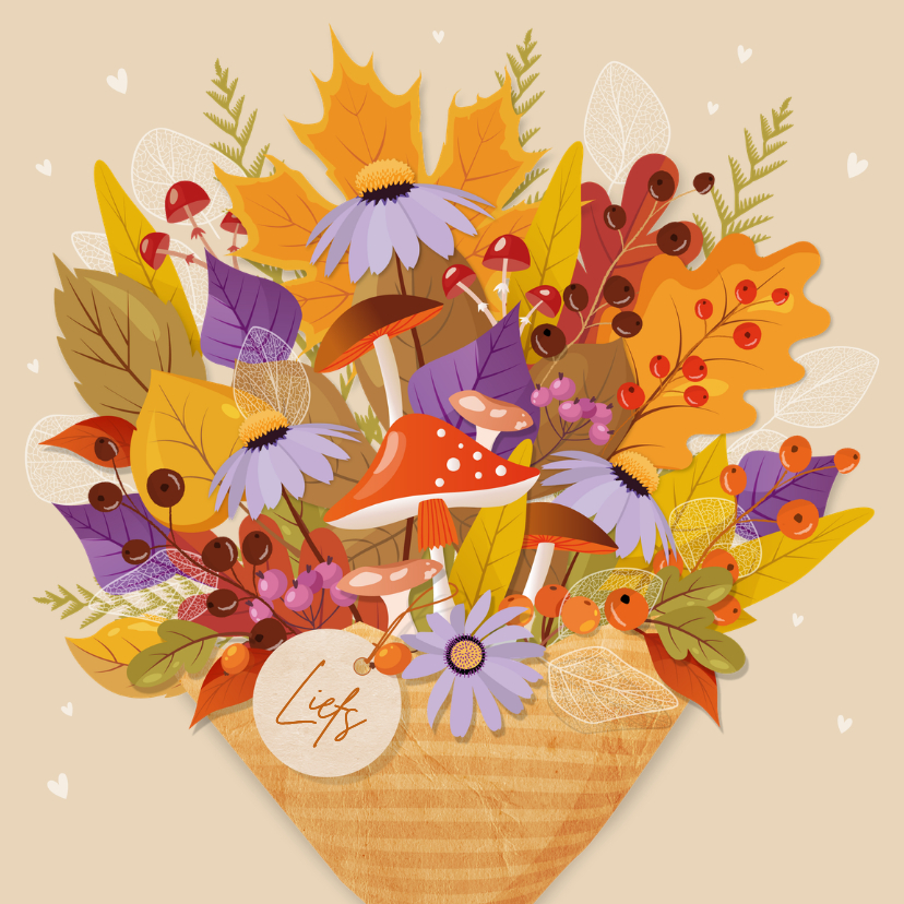 Wenskaarten - Kleurrijk herfstboeket op aanpasbare achtergrondkleur