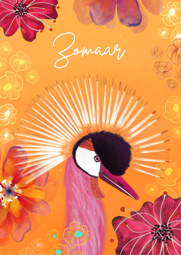 Wenskaarten - Kleurrijke wenskaart met kroonkraanvogel