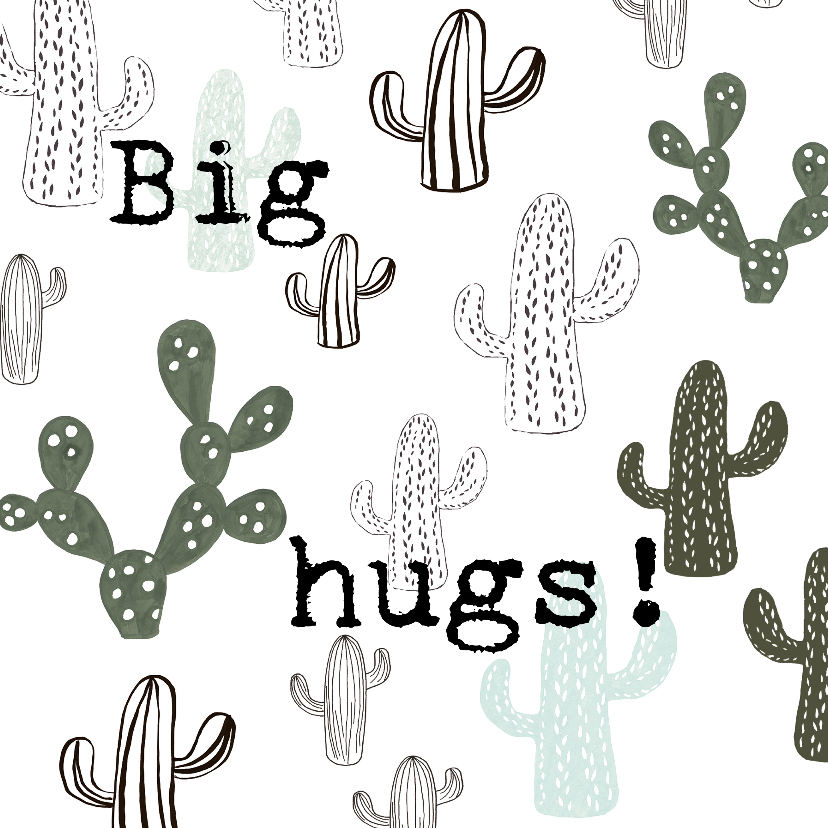 Knuffel een Cactus-kaart 'BIG HUGS!' - Wenskaarten Wenskaarten - Knuffel een Cactus-kaart 'BIG HUGS!'