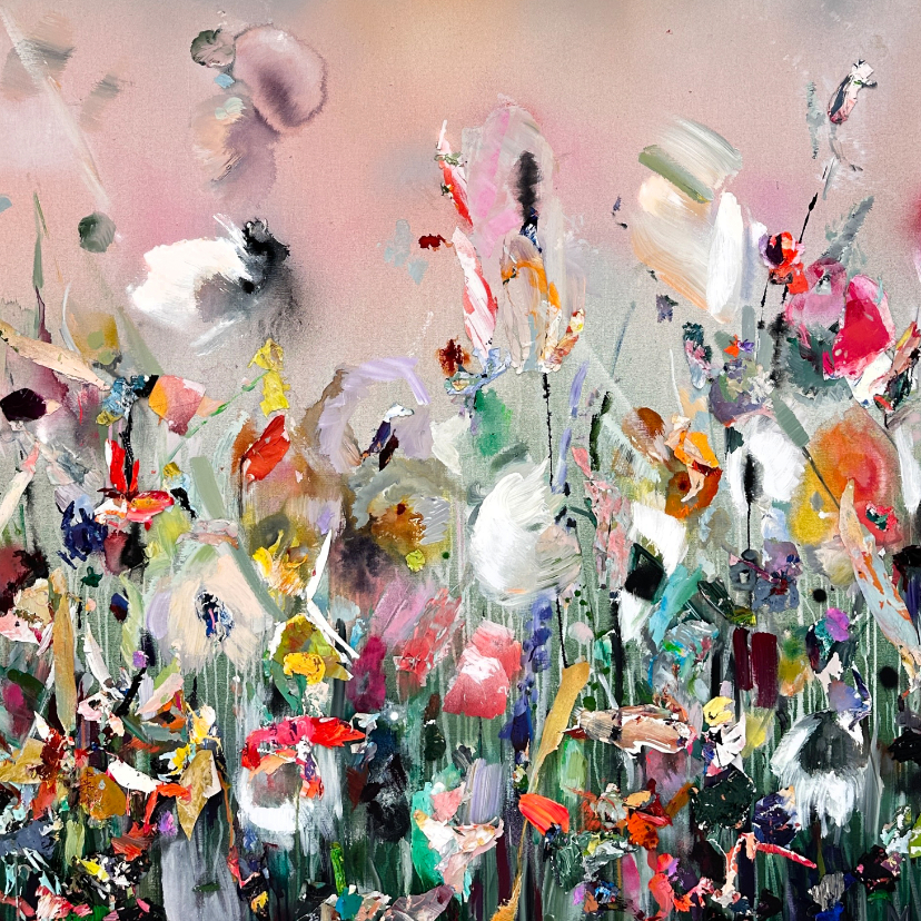Wenskaarten - Kunstkaart geschilderd bloemenveld