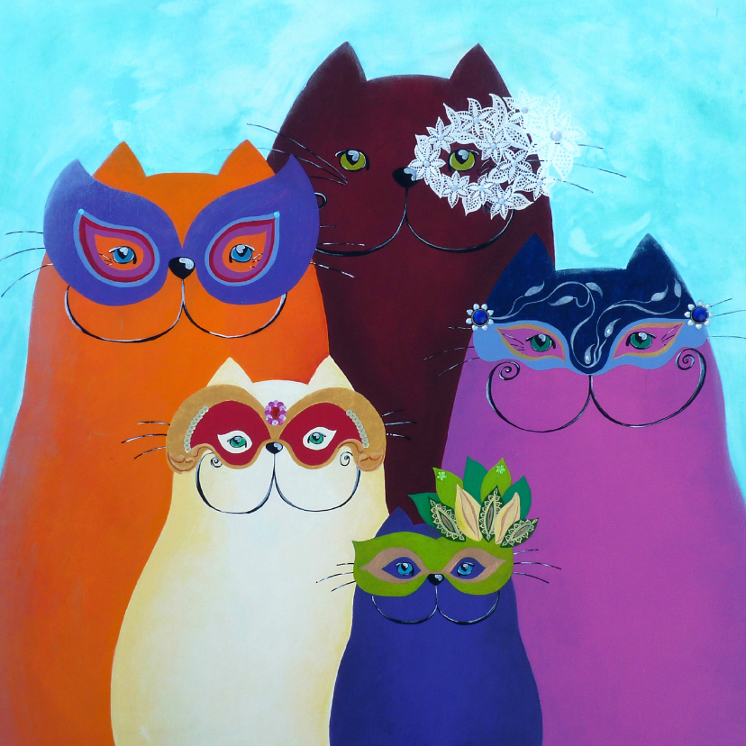 Kunstkaart - Katten carnaval Venetie - Wenskaarten Wenskaarten - Kunstkaart - Katten carnaval Venetie