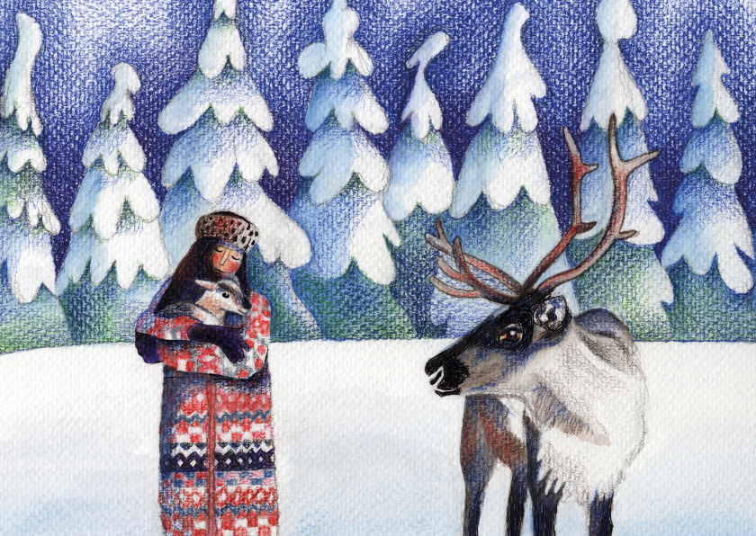 Wenskaarten - Kunstkaart met potloodtekening over Lapland