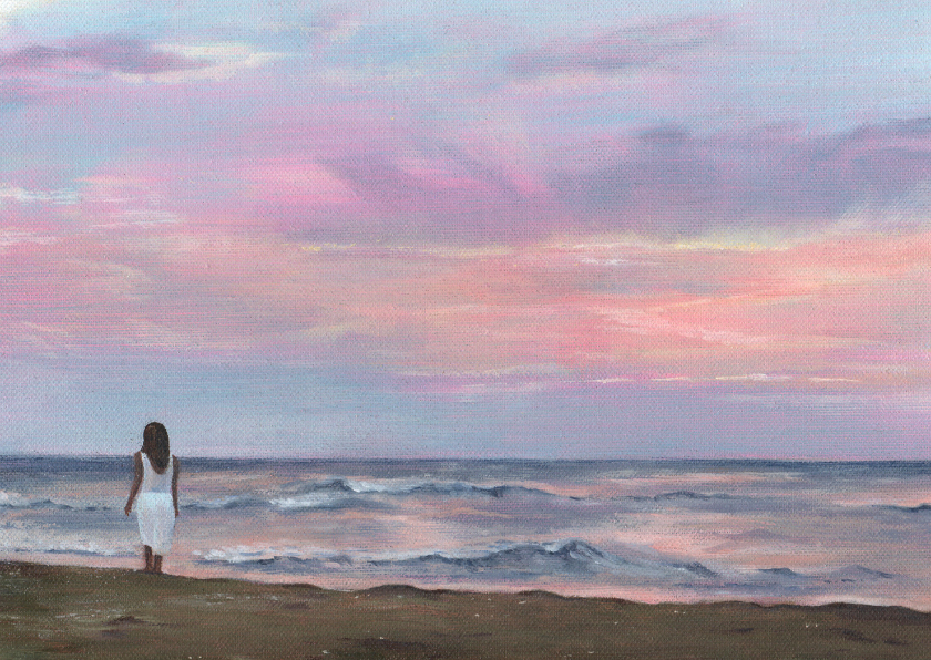 Kunstkaart olieverfschilderij vrouw aan zee - Wenskaarten Wenskaarten - Kunstkaart olieverfschilderij vrouw aan zee