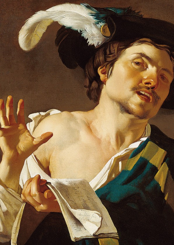 Kunstkaart van Dirck van Baburen. Zingende jonge man - Wenskaarten Wenskaarten - Kunstkaart van Dirck van Baburen. Zingende jonge man