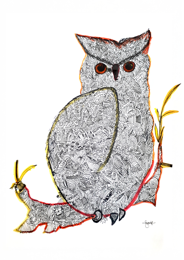 Kunstkaart van een uil - Wenskaarten Wenskaarten - Kunstkaart van een uil