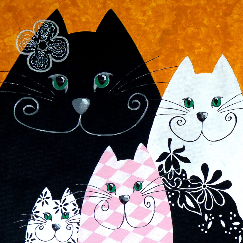 Kunstkaart - Zwart roze katten - Wenskaarten Wenskaarten - Kunstkaart - Zwart roze katten