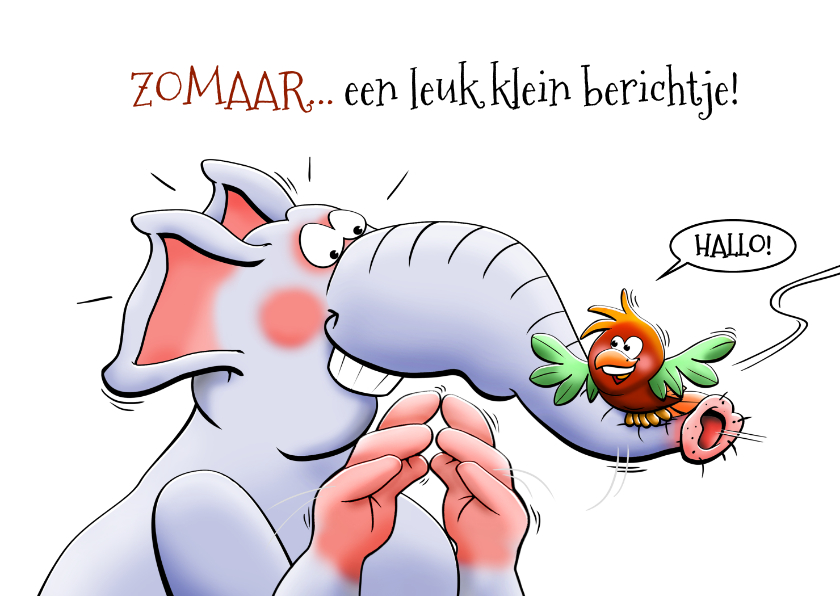 Leuke zomaar kaart olifant en vogeltje tot snel - Wenskaarten Wenskaarten - Leuke zomaar kaart olifant en vogeltje tot snel