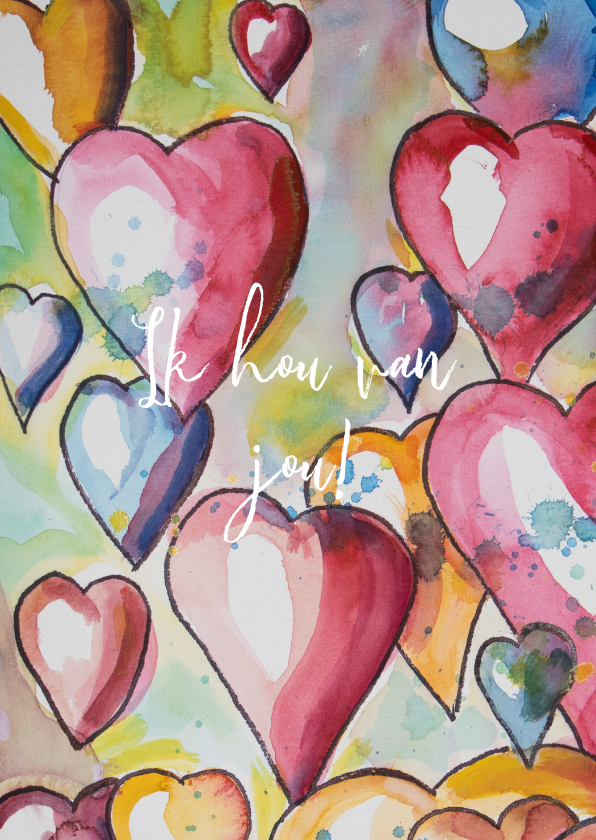 Liefde kaart met aquarel hartjes - Wenskaarten Wenskaarten - Liefde kaart met aquarel hartjes