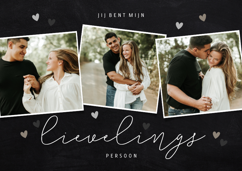 Liefde kaart stijlvol met hartjes en 3 foto's - Wenskaarten Wenskaarten - Liefde kaart stijlvol met hartjes en 3 foto's
