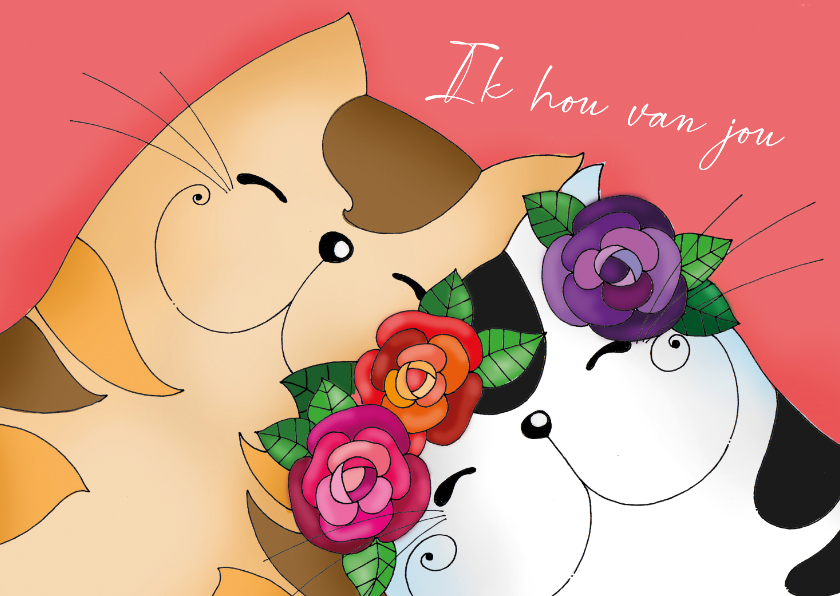 Liefde kaart - Twee katten verliefd - Wenskaarten Wenskaarten - Liefde kaart - Twee katten verliefd