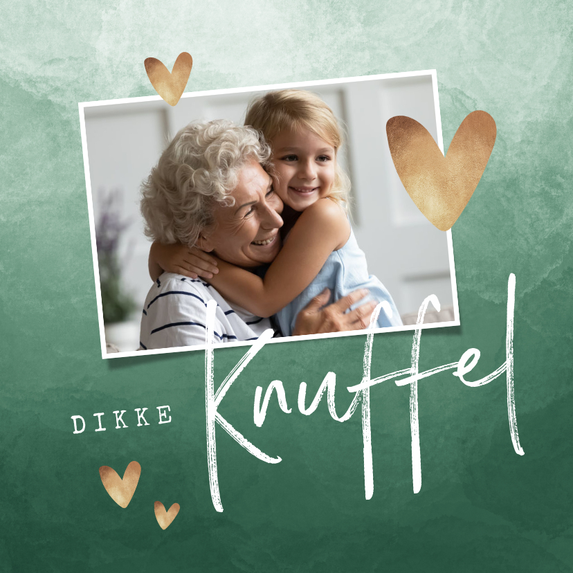 Liefdekaart dikke knuffel waterverf gouden hartjes - Wenskaarten Wenskaarten - Liefdekaart dikke knuffel waterverf gouden hartjes