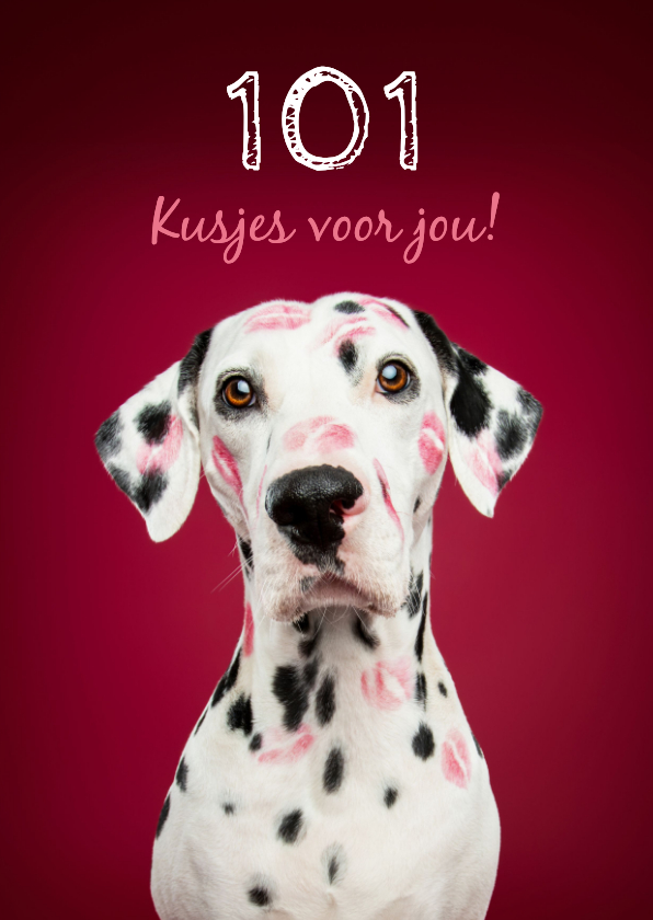 Lieve kaart van dalmatiër met 101 kusjes voor jou - Wenskaarten Wenskaarten - Lieve kaart van dalmatiër met 101 kusjes voor jou