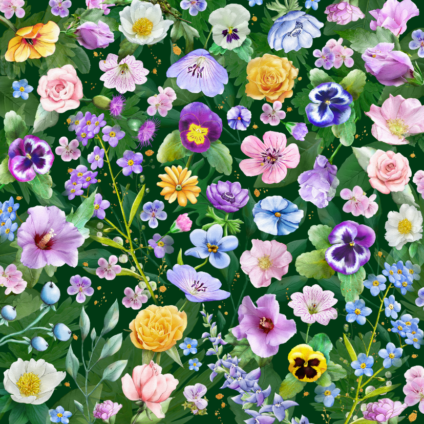 Wenskaarten - Mooie bloemenkaart met diverse bloemen zoals rozen