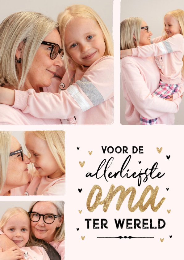 Wenskaarten - Oma kaart liefste oma ter wereld hartjes goud fotocollage