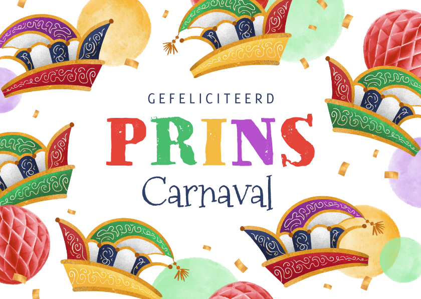 Wenskaarten - Prins carnaval carnavalskaart gefeliciteerd prinsenhoed goud
