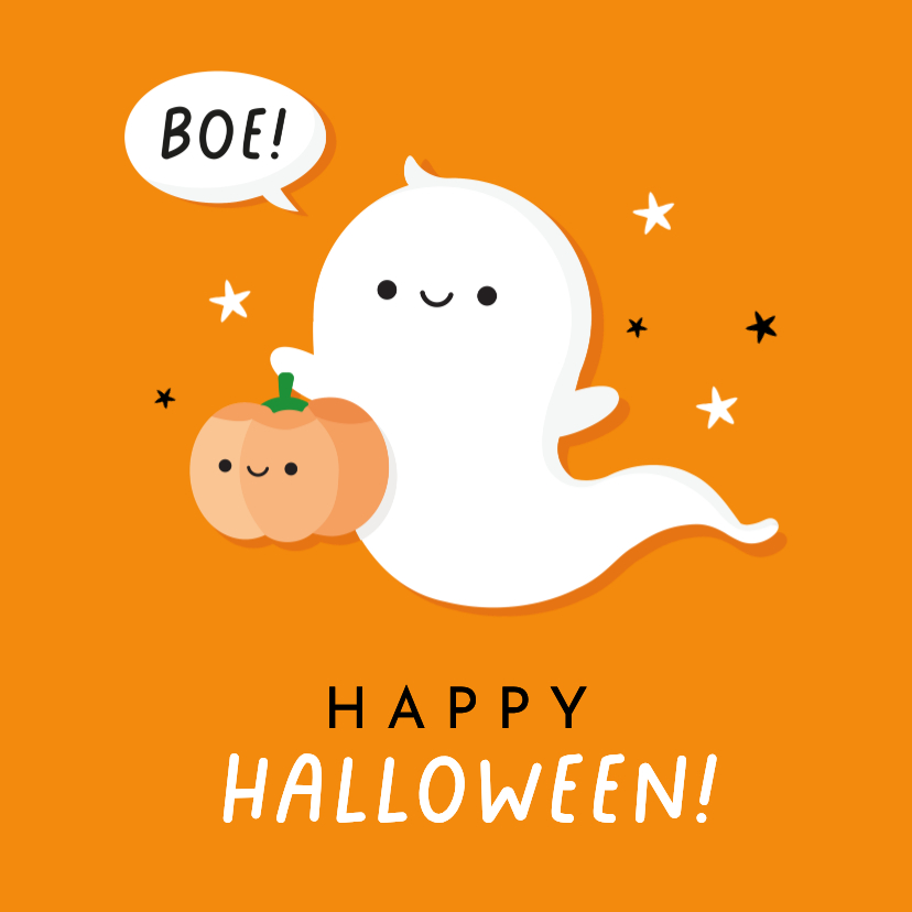 Wenskaarten - Schattige Halloween wenskaart met lief spookje