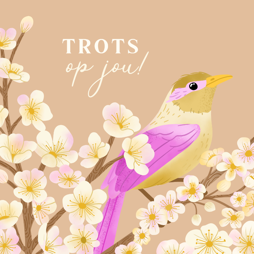 Wenskaarten - Stijlvolle wenskaart trots op jou met vogel