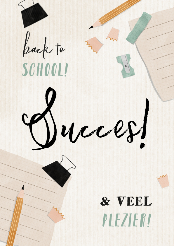 Wenskaarten - Succes kaart met schriftje, potlood en puntenslijper
