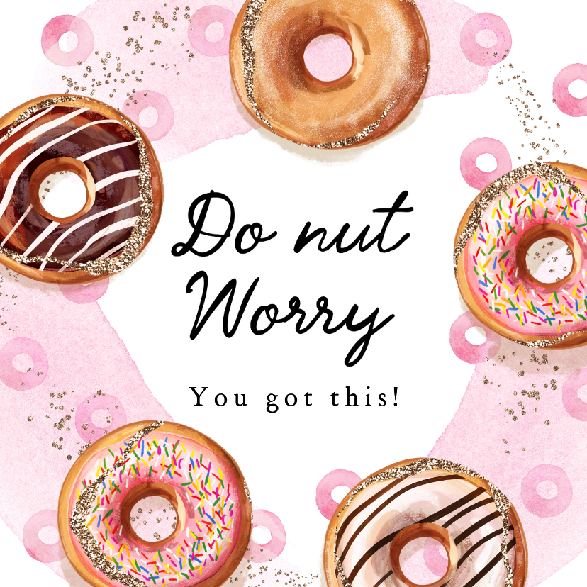 Wenskaarten - Trendy succes kaart donut worry eindexamens watercolor goud 