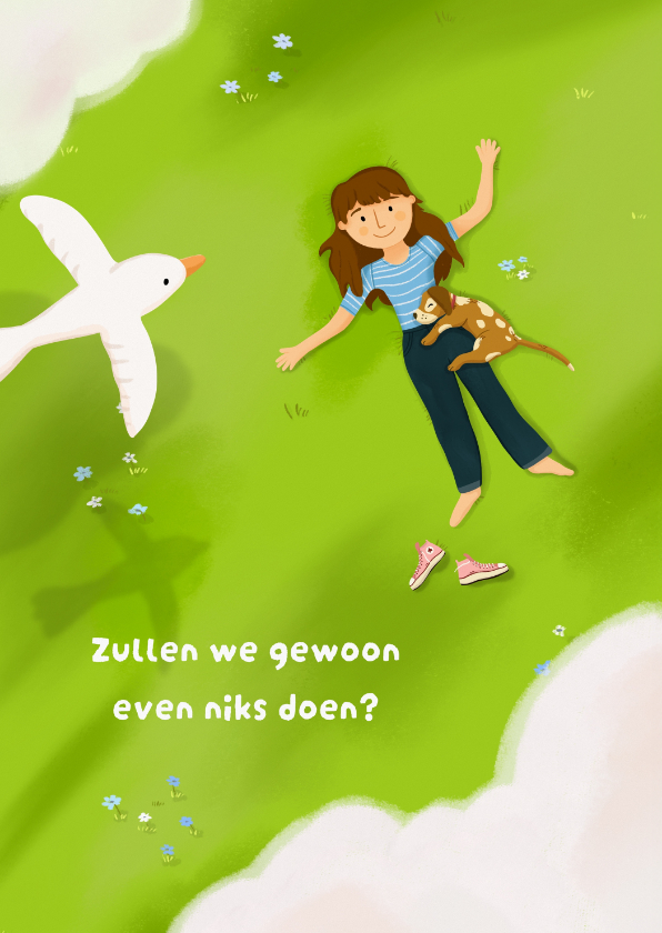Vrijheidscollectie meisje liggend in het gras - Wenskaarten Wenskaarten - Vrijheidscollectie meisje liggend in het gras