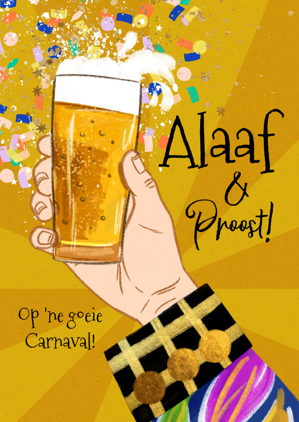 Wenskaarten - Vrolijke carnavalskaart illustratie biertje proost alaaf