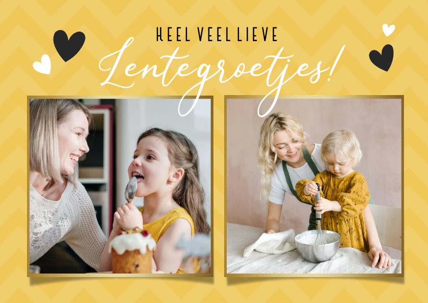 Wenskaarten - Vrolijke gele fotocollage zomaarkaart met 2 eigen foto's