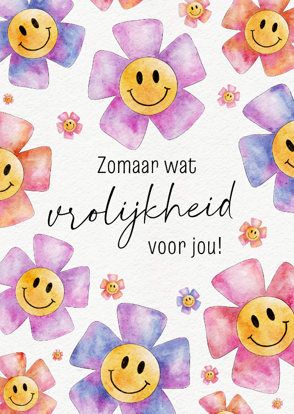 Vrolijke wenskaart met lachende bloemen - Wenskaarten Wenskaarten - Vrolijke wenskaart met lachende bloemen