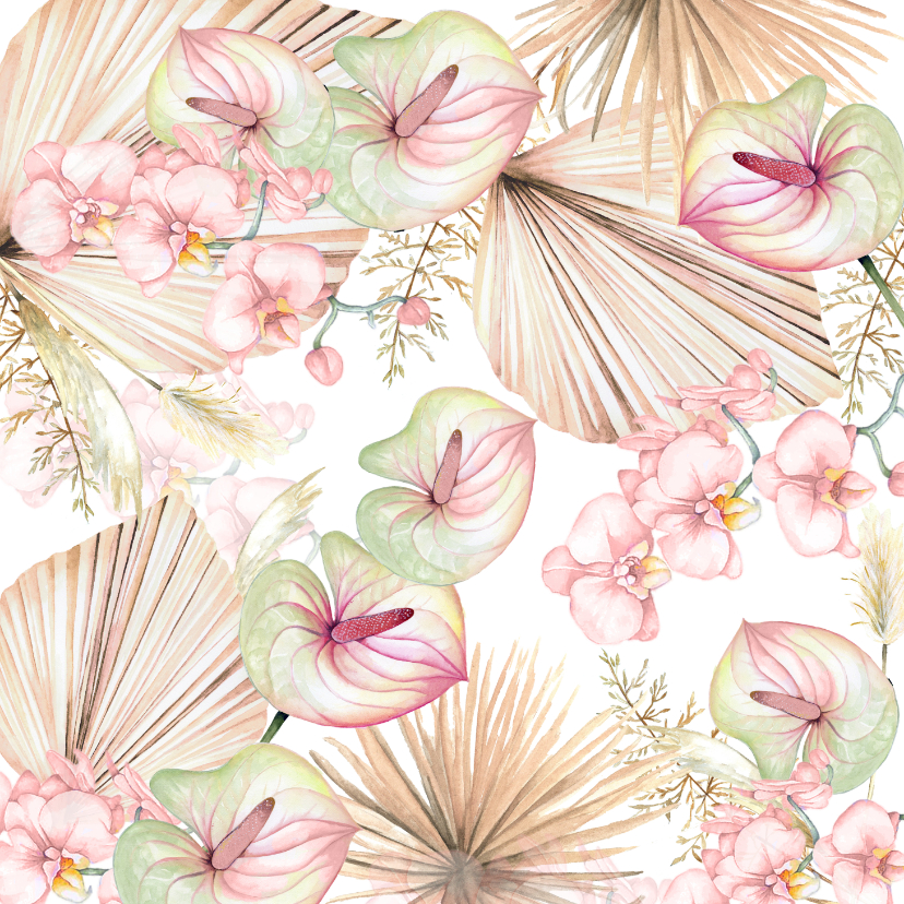 Wenskaarten - Wenskaart bloemen blad in pastel