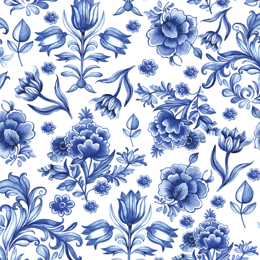 Wenskaarten - Wenskaart bloemen delfts blauw