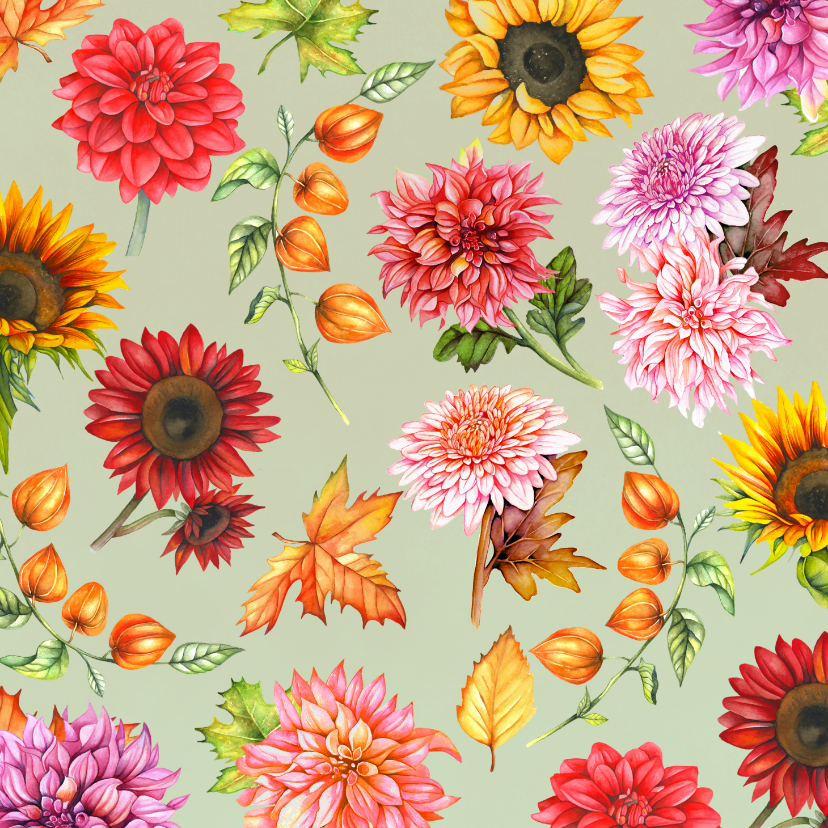 Wenskaarten - Wenskaart Bloemen in de herfstsfeer 