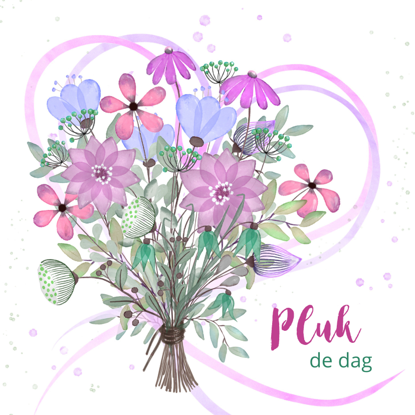 Wenskaarten - Wenskaart boeket bloemen paars-roze