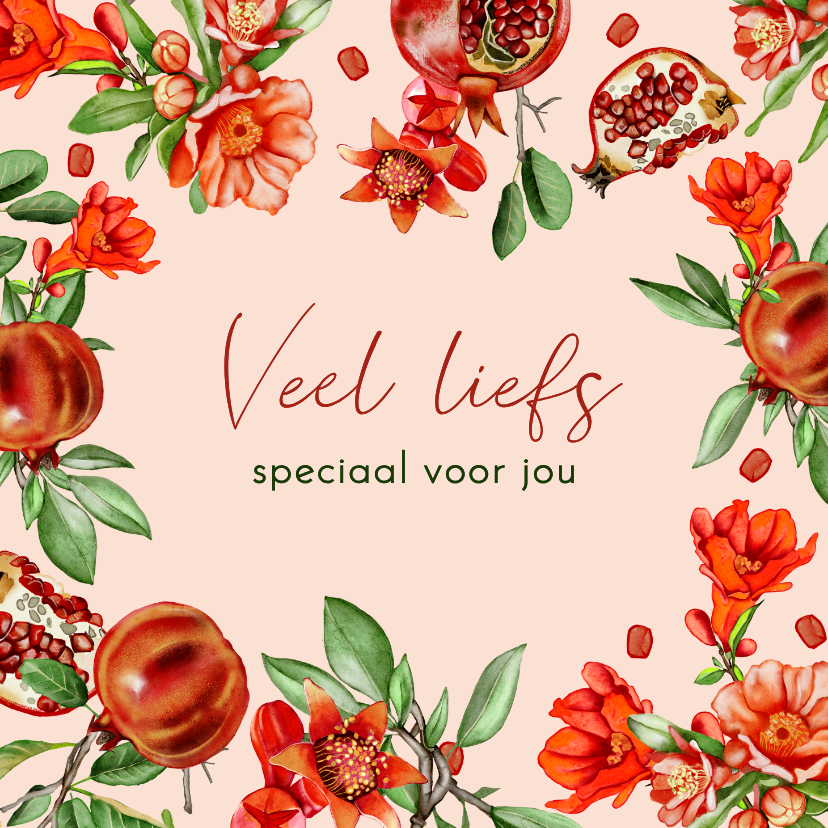 Wenskaarten - Wenskaart granaatappels bloemen