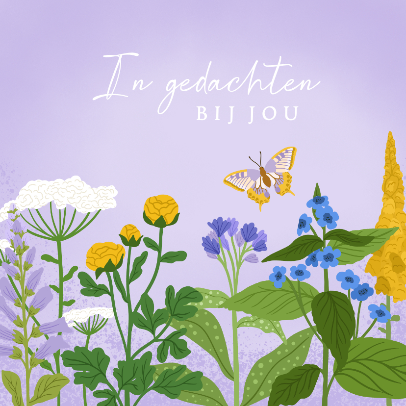 Wenskaarten - Wenskaart in gedachten bij jou met wilde bloemen