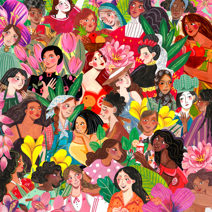 Wenskaarten - Wenskaart internationale vrouwendag vrouwen en bloemen