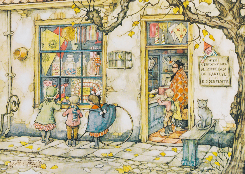 Wenskaarten - Wenskaart kinderen bij de snoepwinkel