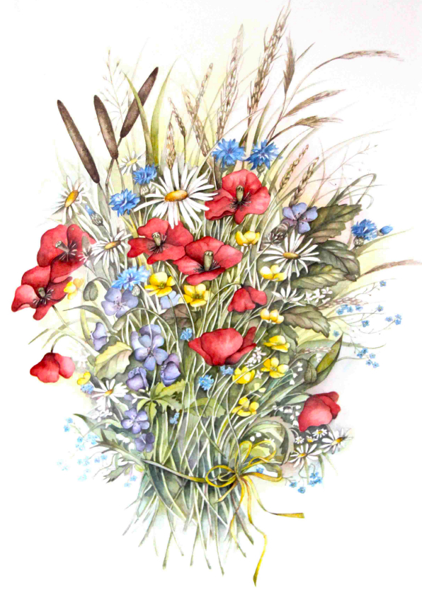 Wenskaarten - Wenskaart klaprozen boeket in aquarel