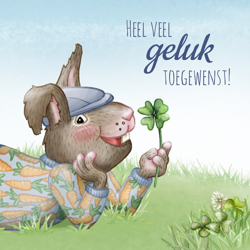 Wenskaarten - Wenskaart klaver geluk sterkte konijn