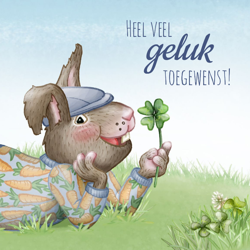 Wenskaarten - Wenskaart klaver geluk sterkte konijn