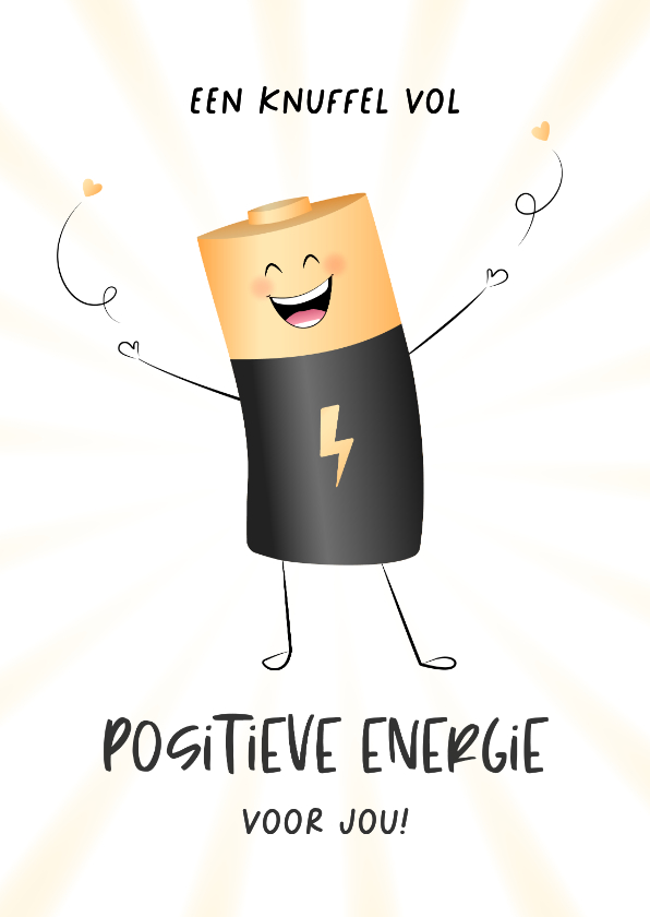 Wenskaarten - Wenskaart knuffel vol positieve energie illustratie batterij