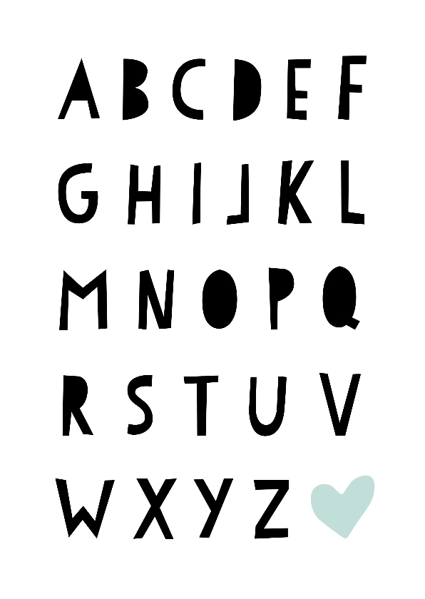 Wenskaart met alfabet letters in een hip fontje - Wenskaarten Wenskaarten - Wenskaart met alfabet letters in een hip fontje