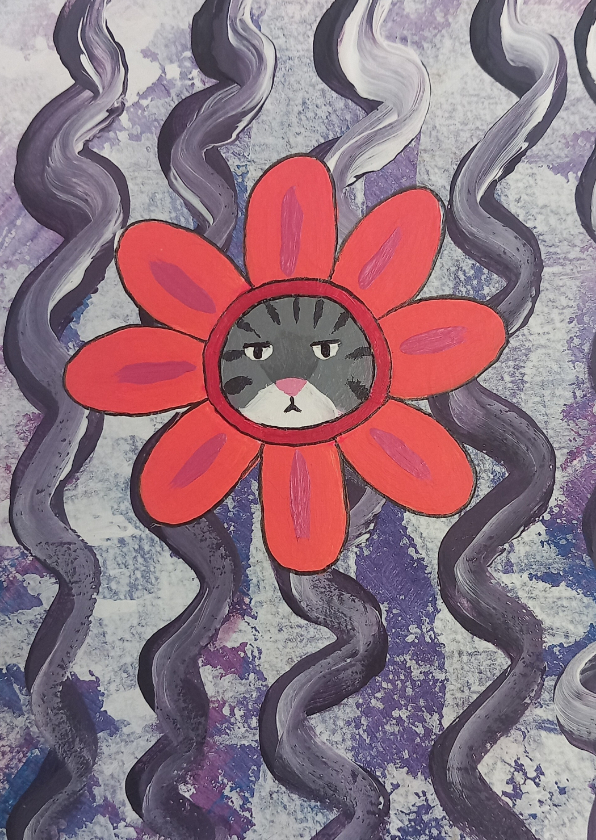 Wenskaart met een bloempoes - Wenskaarten Wenskaarten - Wenskaart met een bloempoes