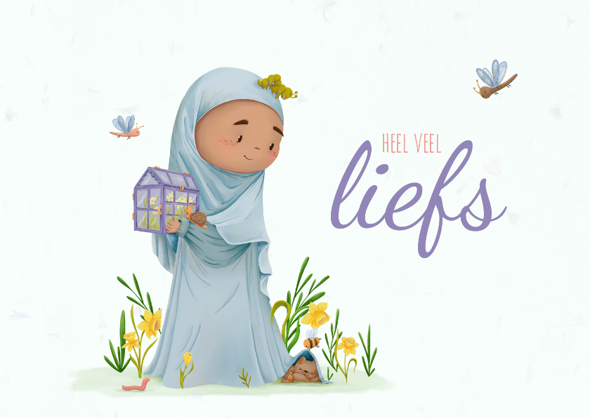 Wenskaarten - Wenskaart met hijabi meisje om iemand veel liefs te wensen 