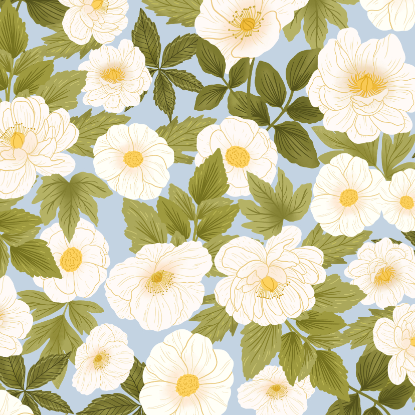 Wenskaarten - Wenskaart met klassieke witte bloemen