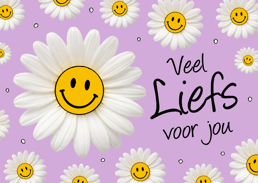 Wenskaarten - Wenskaart met lachende smiley madeliefjes