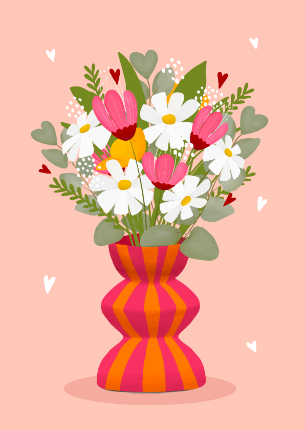 Wenskaart met mooi boeket bloemen in moderne vaas - Wenskaarten Wenskaarten - Wenskaart met mooi boeket bloemen in moderne vaas