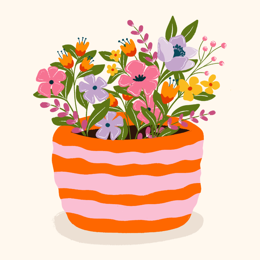 Wenskaarten - Wenskaart met pot met vrolijke bloemen