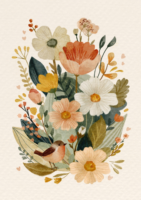 Wenskaart met stijlvolle bloemen - Wenskaarten Wenskaarten - Wenskaart met stijlvolle bloemen